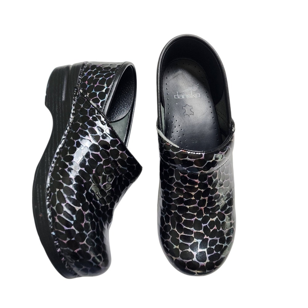 Dansko Womens Professional Black Stone Patent Leather Clogs Size EU 39 US 8.5-9